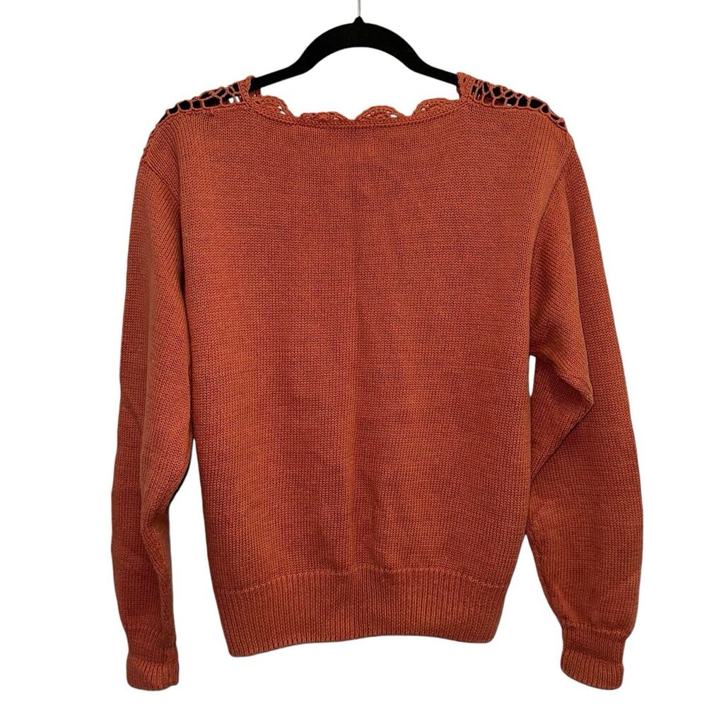 Obr Orange Rust Open Crochet Front Button Down Ca… - image 4